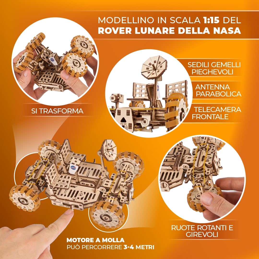 Kit modello Ugears NASA Lunar Rover - Puzzle meccanici in legno 3D per adulti da costruire - Regali spaziali per adulto - Kit modelli spaziali ufficiali della NASA
