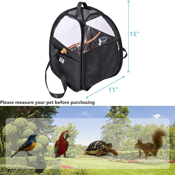 Bird Travel Cage Bag with Stand, Tray, Feeding Cup - Outdoor Pet Bird Carrier Backpack for Parrot, Cockatiel, Parakeet Budgie, 11x15