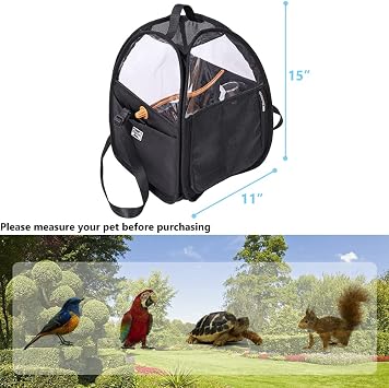 Bird Travel Cage Bag with Stand, Tray, Feeding Cup - Outdoor Pet Bird Carrier Backpack for Parrot, Cockatiel, Parakeet Budgie, 11x15