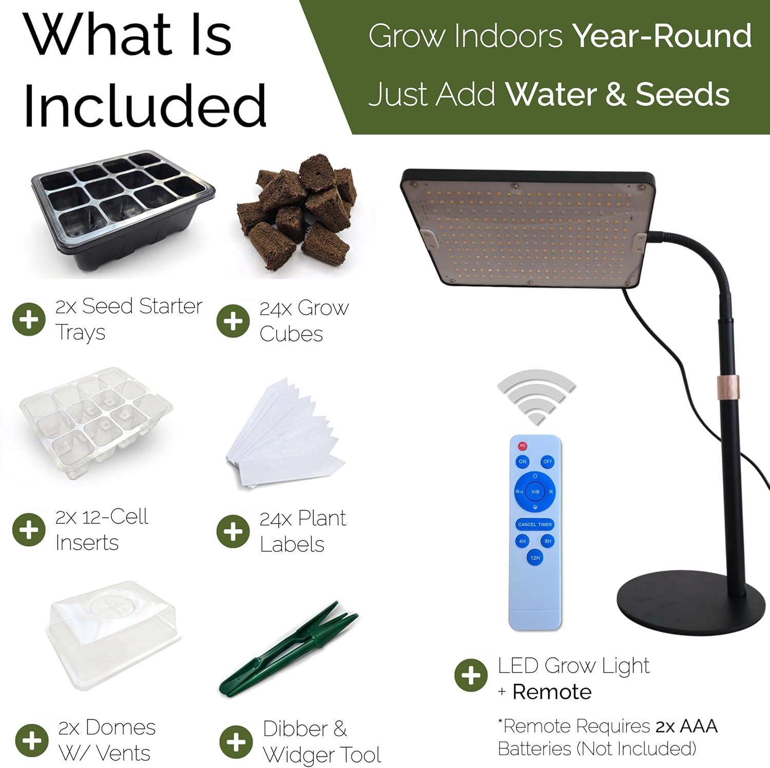 Seed Starter Kit with Grow Light that Actually Works – Seed Starter Tray with Dome, Indoor Seed Starting Station, Adjustable LED Grow Light with Timer & Remote (LED Grow Light + 2 Seed Starter Kits)