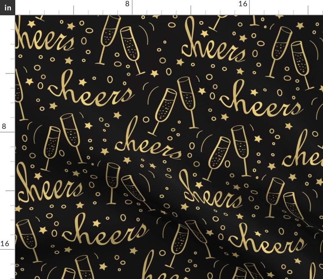 Spoonflower Fabric - Champagne Black Gold Bubble Golden Party Drink Holiday Printed on Petal Signature Cotton Fabric by The Yard - Sewing Quilting Apparel Crafts Decor
