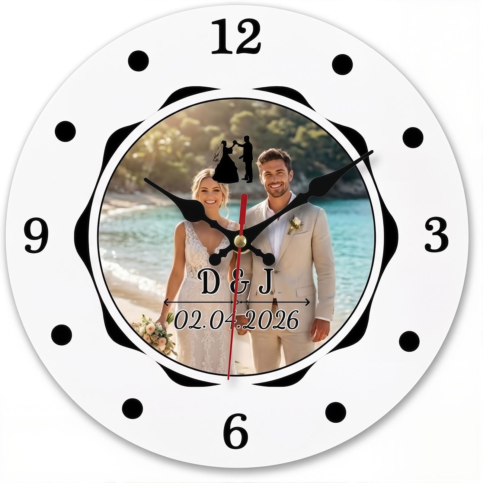 NGBEWU Personalised Photo Wall Clock, Custom Silent Wall Clock with Text/Image, Round Wooden Wall Hanging Clock for Living Room Decor, Keepsake Gift for Birthday, Wedding, Christmas (Style 5)