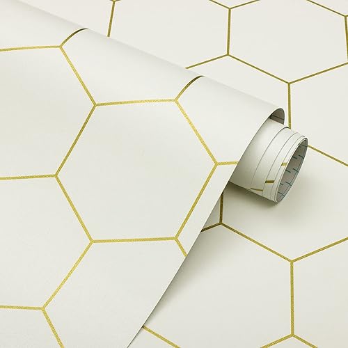 Miniatura 1 de Papel tapiz hexagonal geométrico para despegar y pegar, papel tapiz moderno, 17.3 x 78.7 pulgadas, rollo decorativo impermeable para cajones