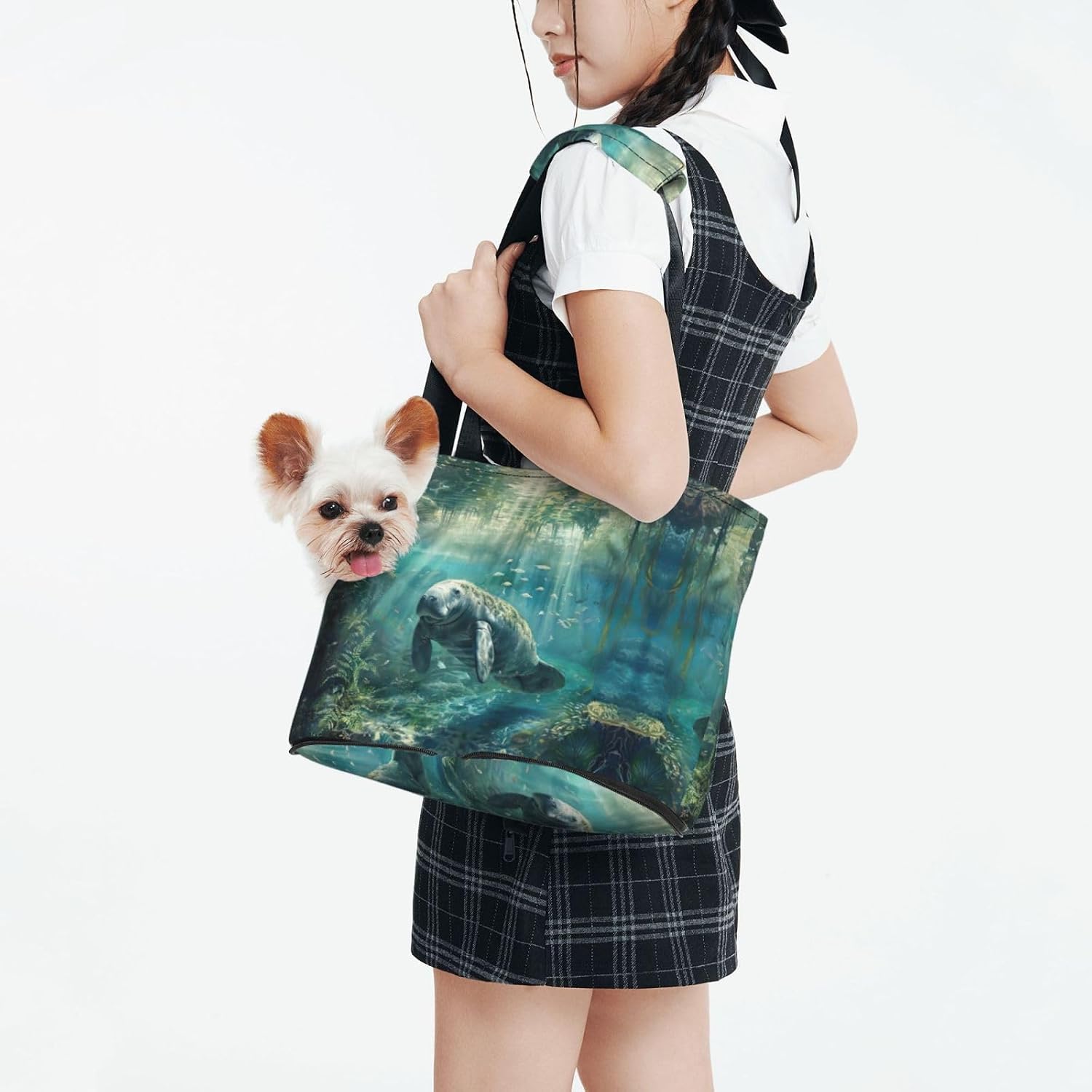 Crazy Save Manatee Print Portable Foldable Shoulder Bag for Travel,with Collar Hook and Handle Pad,Cute Stylish Design