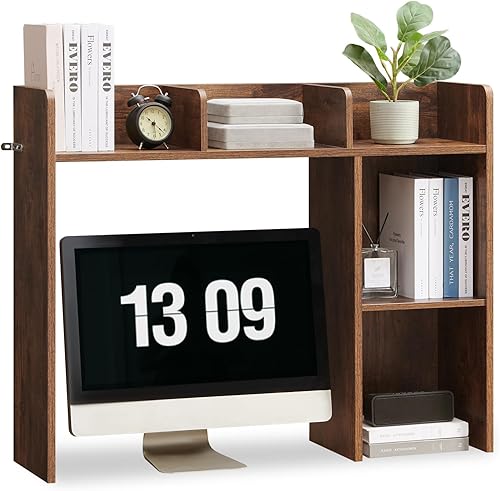 Miniatura 11 de Estantería de Escritorio, Hutch de Almacenamiento de Escritorio de Madera con 6 Estantes para Escritorio de Computadora, Estante Organizador de