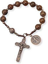 Nazareth Store Wood Beads One Decade Rosary Bracelet Handmade Car Mirror Catholic Prayer Beads with St. Michael Medal and Cross Travel-Friendly, Wooden Chaplet