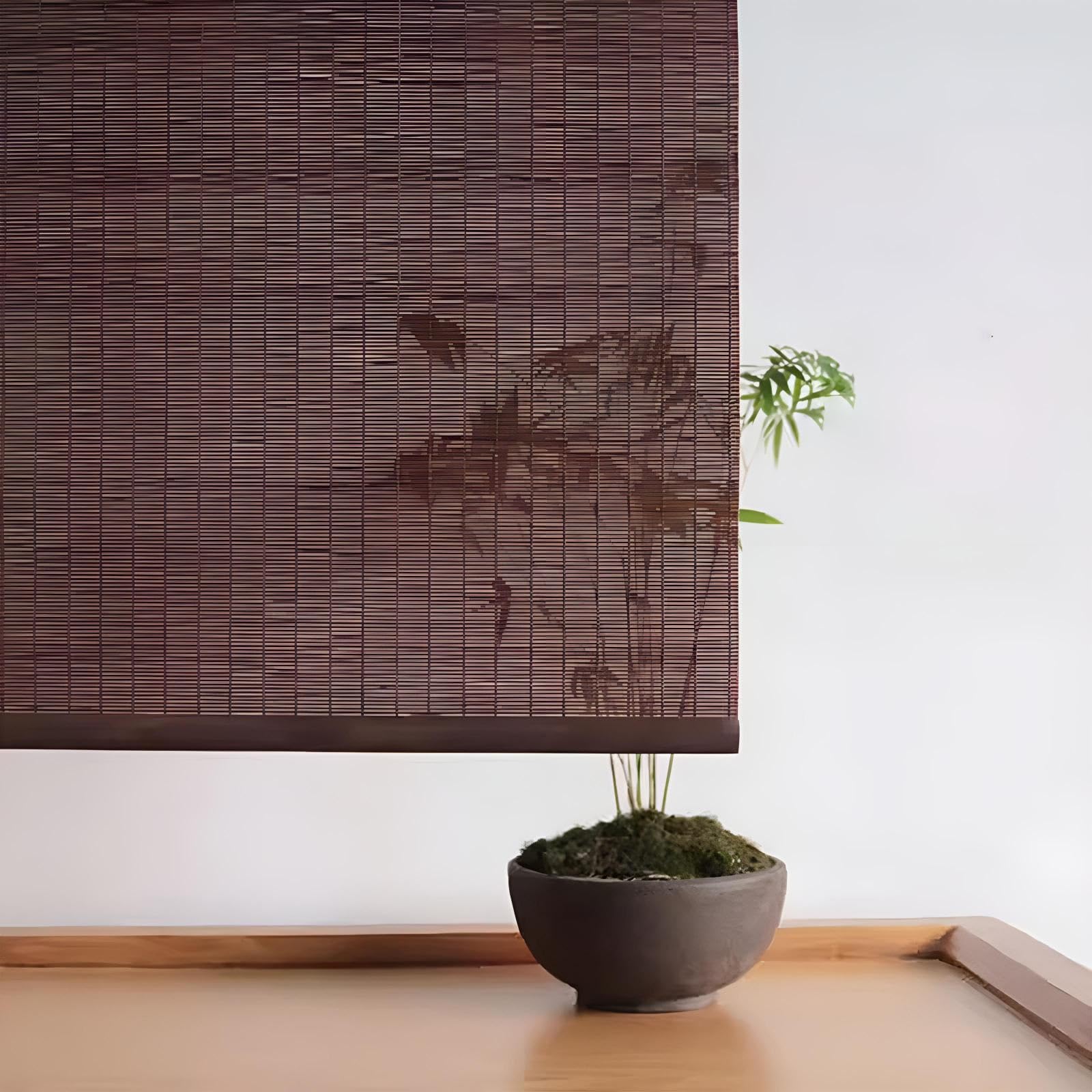 Eiauiuo Bamboo Roller Blind, Antique Roman Blinds For Living Room & Bedroom, 60% Opaque Blackout Blinds For Sun & Privacy Protection, Natural Bamboo Side Pull Blinds(Width 80cm,High 130cm)