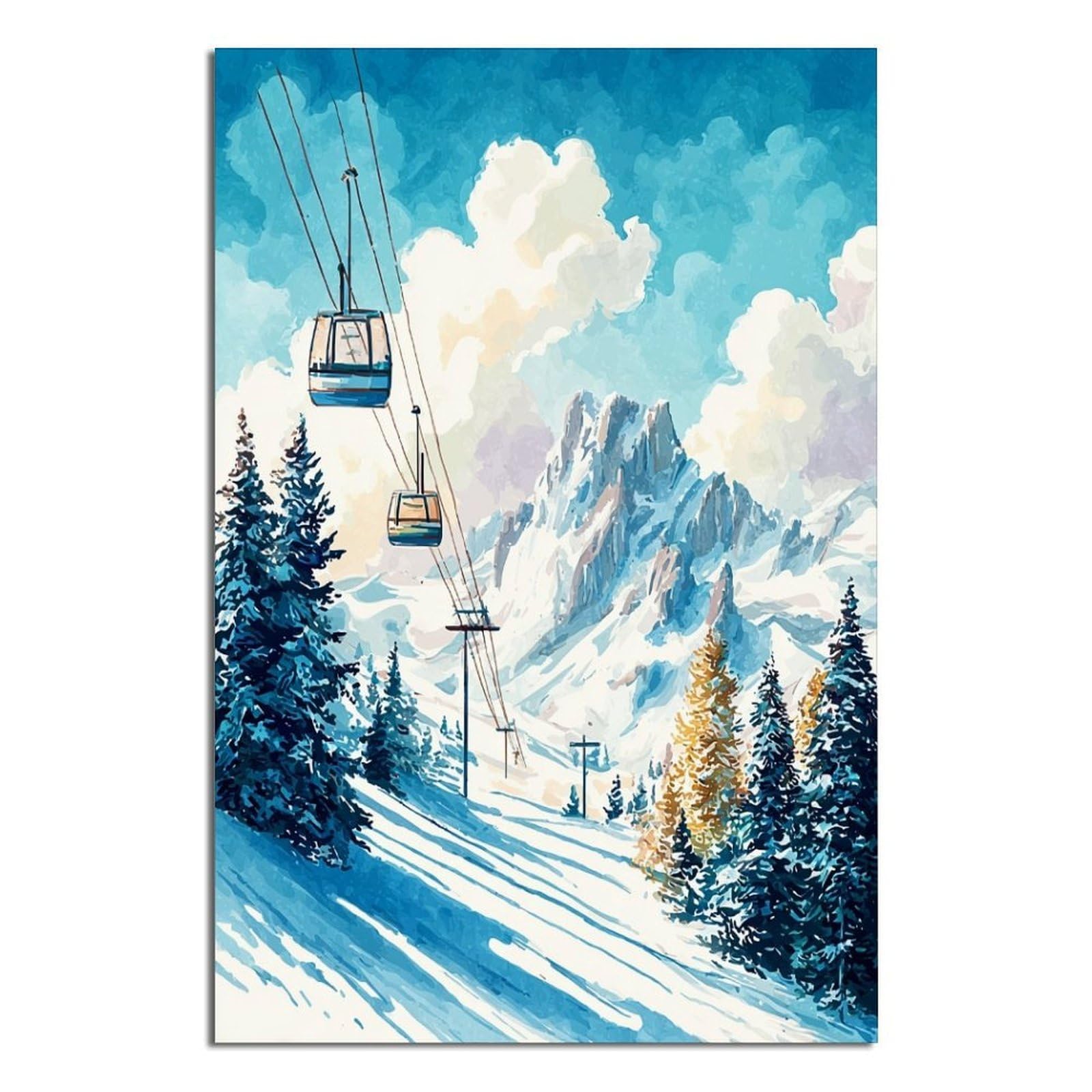 CFXNGA Tignes Ski Posters 20x30inch(50x75cm) Vintage Watercolor Canvas Art
