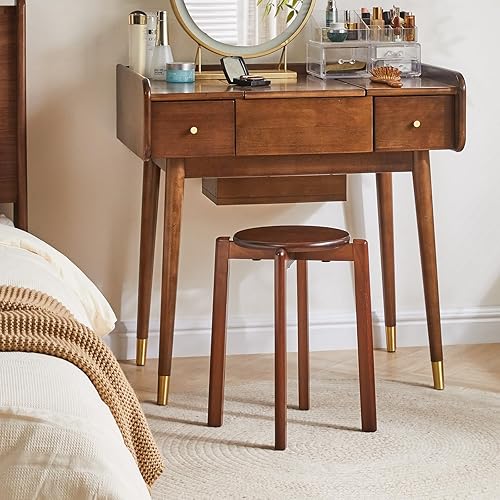 Miniatura 7 de YMYNY Juego de 4 taburetes apilables, taburetes redondos de madera maciza, sillas escolares, taburetes pequeños, para estudiantes, sala de estar,