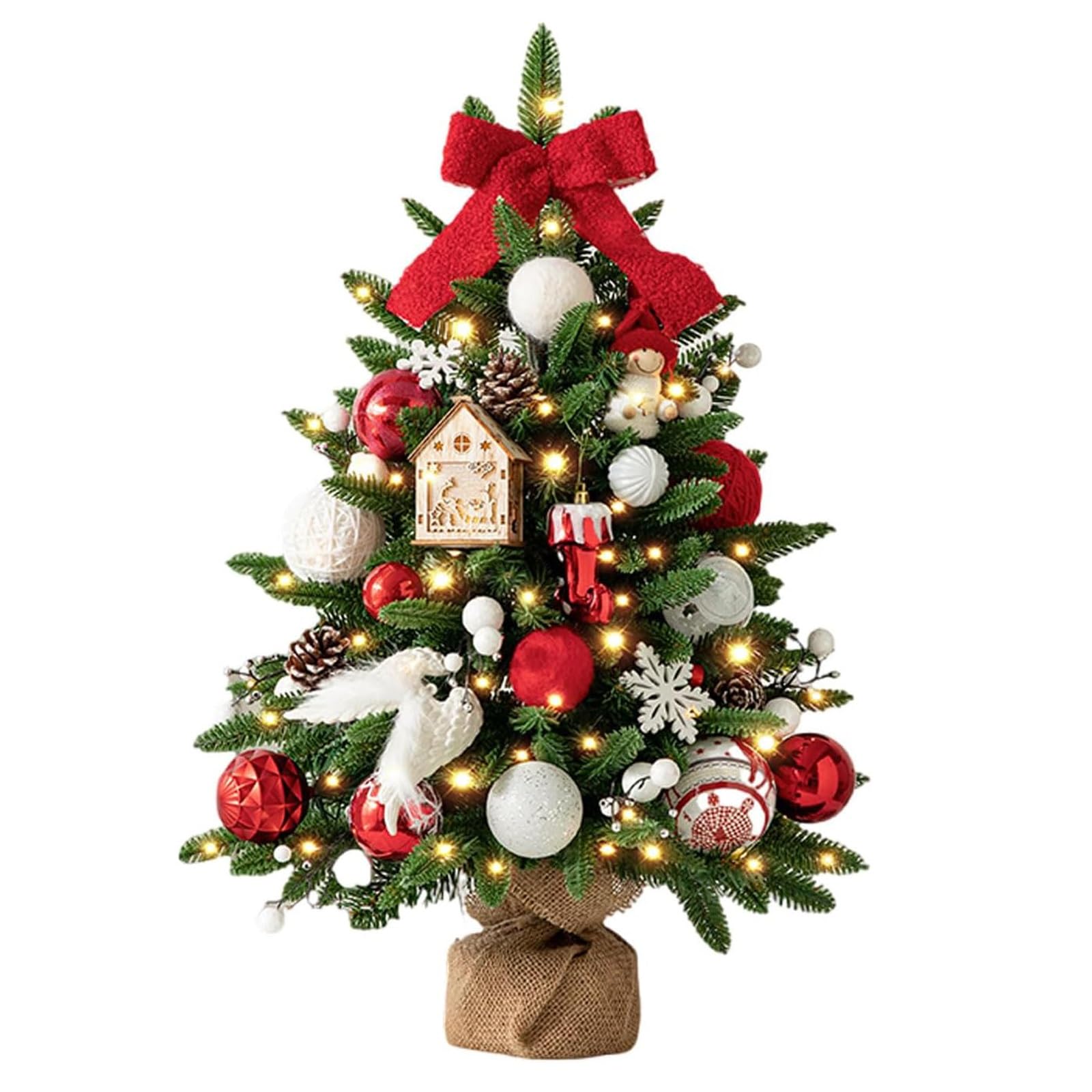 Alberi di Natale artificiali da tavolo da 45/60/90 cm, piccoli alberi di Natale con luci for decorazioni fai da te for le feste natalizie Piante artificiali(Rot,45CM)