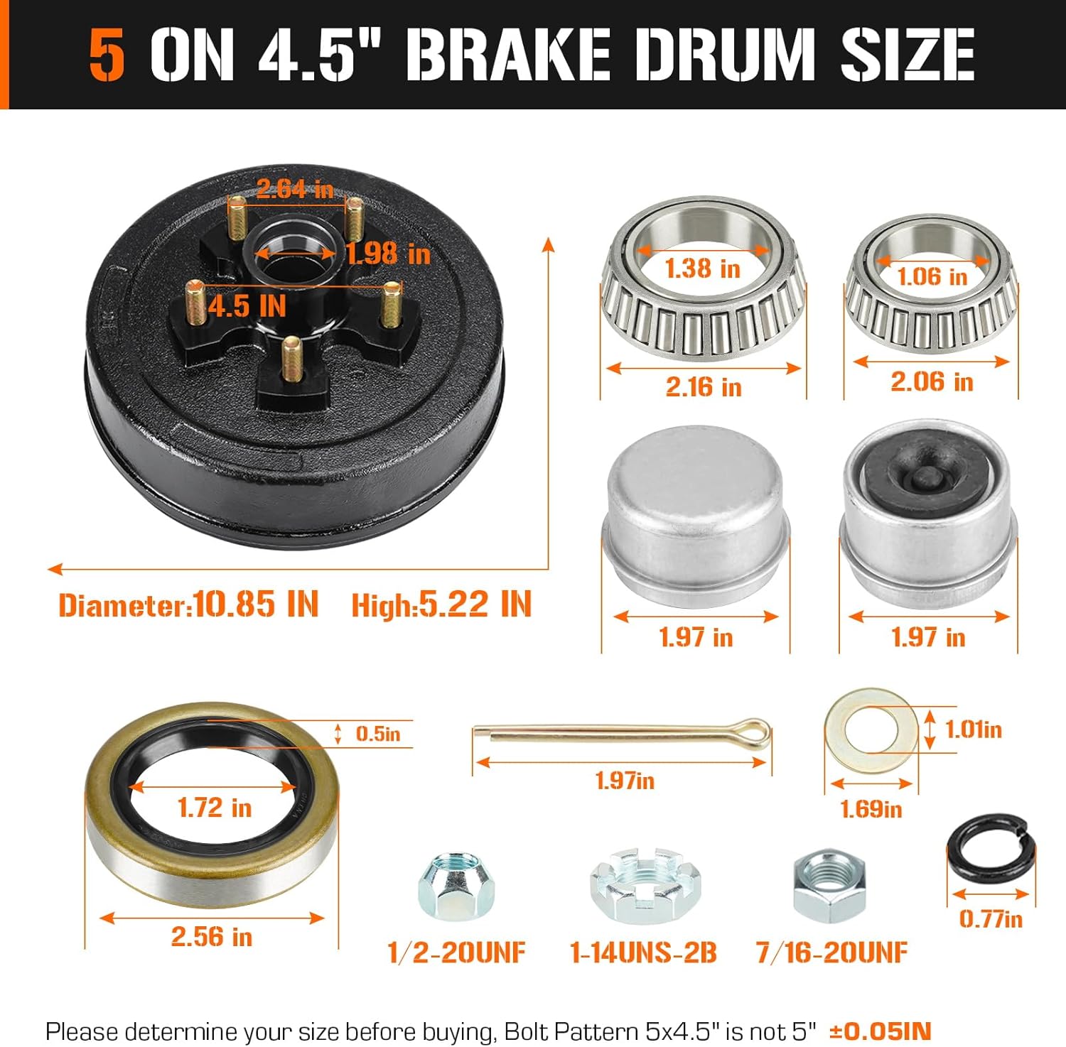 Aeagle 5 on 4.5" Bolt Circle Drum Kits w/ 10" x 2-1/4" Left and Right Self-Adjusting Electric Brake for 3,500lbs Trailer Axle