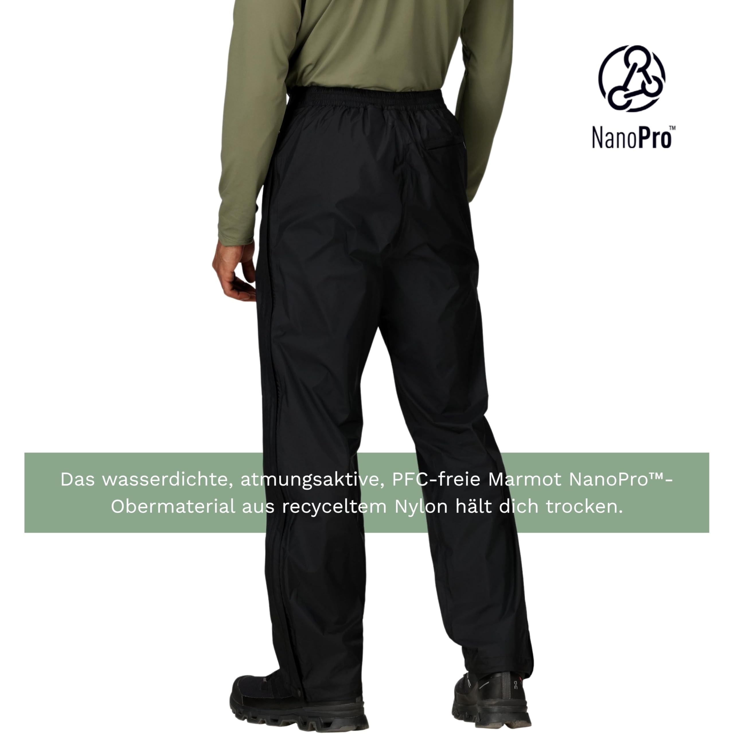 Marmot Herren wasserdichte Regenhose, Winddichte Wanderhose, atmungsaktive Regenkleidung zum Wandern und Trekking Precip Eco Full Zip Pant