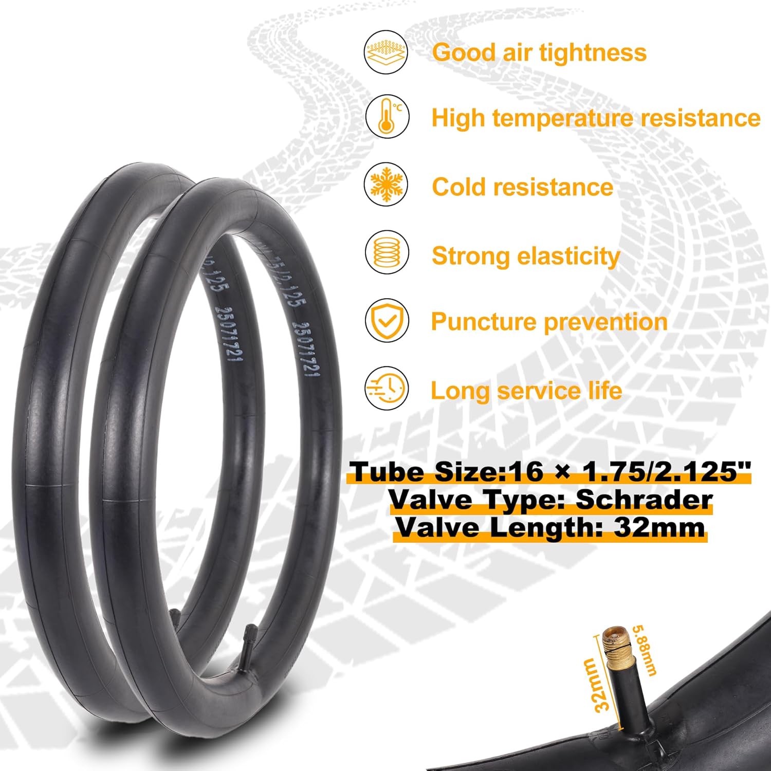 16 x 2.125 Kids Bike Replacement Tires Set Folding Bicycle Tires, 16" Premium Butyl Rubber Puncture-Resistant Tires and Bike Tubes with Schrader Valve for Road Bike 2 Pack