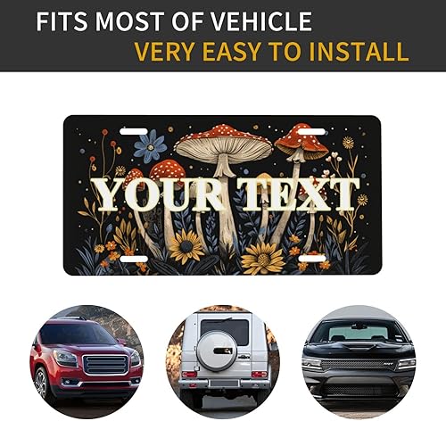 Miniatura 6 de Placa de matrícula personalizada de aluminio para la parte delantera del automóvil, etiquetas automáticas personalizadas estilo bohemio, hongo,