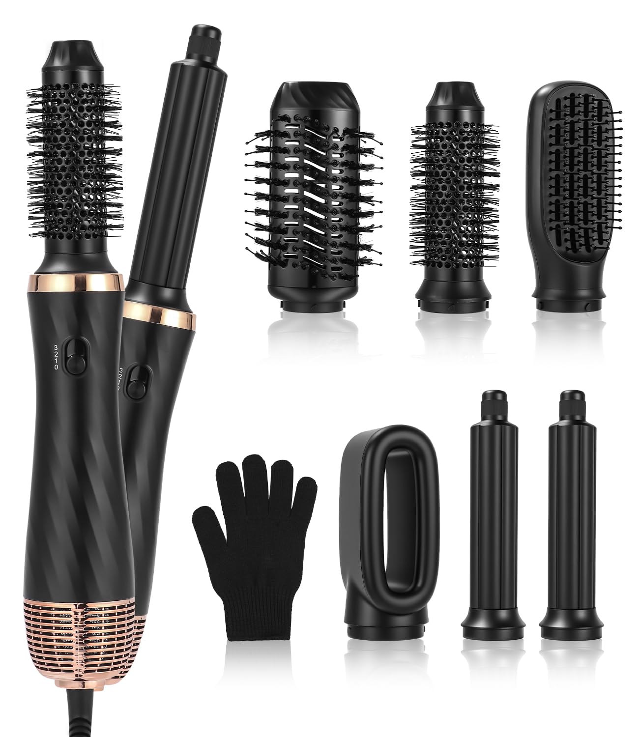 Cepillo Secador De Pelo 6 en 1, Cepillo de Aire Caliente,Cepillo Alisador Pelo,Secador de Pelo,Rizador Automático,Hermal Brush,Moldeador Pelo Voluminizador, 3 Temperaturas, Para Seca, Alisa, Volumen