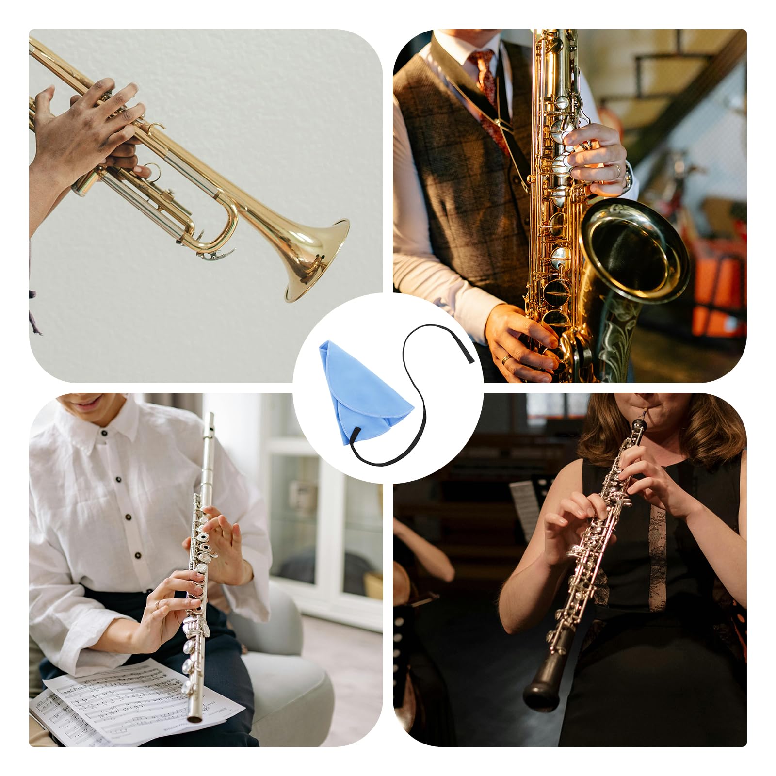 Kit de limpieza de clarinete, paño de limpieza para clarinete, kit de paño de limpieza para clarinete, piccolo, flauta, saxofón y saxofón (azul claro)