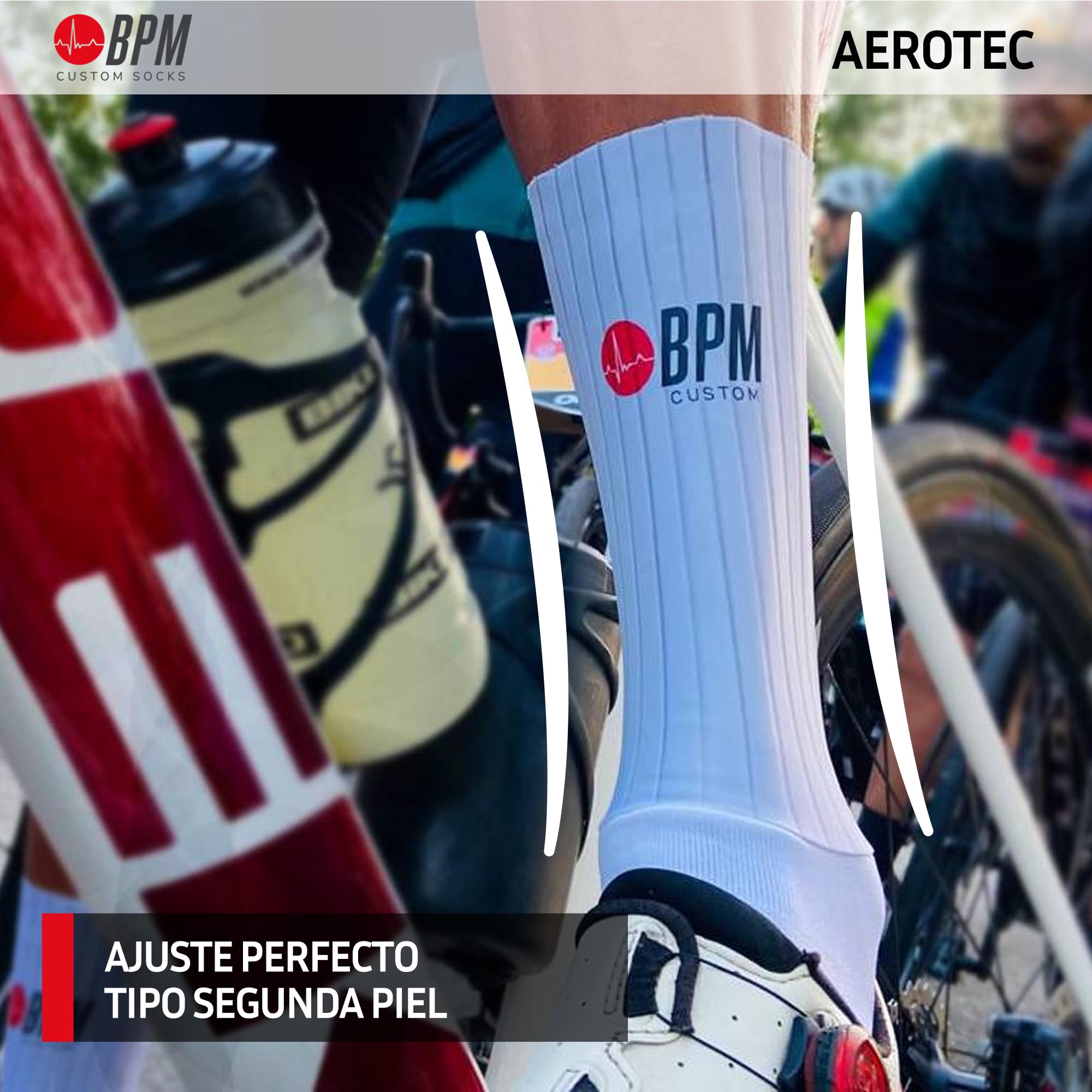 BPM Calcetines Ciclismo AEROTEC | Caña Alta Ultraelástica | Hilo Técnico de Alto Rendimiento en la Zona del Pie | Corte Láser | Made in Italy