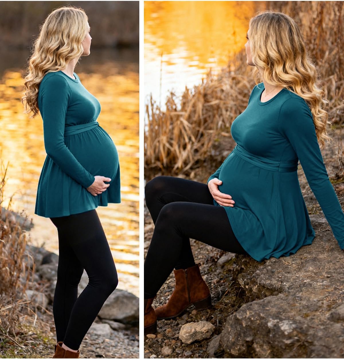 Women's Maternity Tops Short & Long Sleeve Pleated Waist Shirts Pregnancy Clothes - Image 7