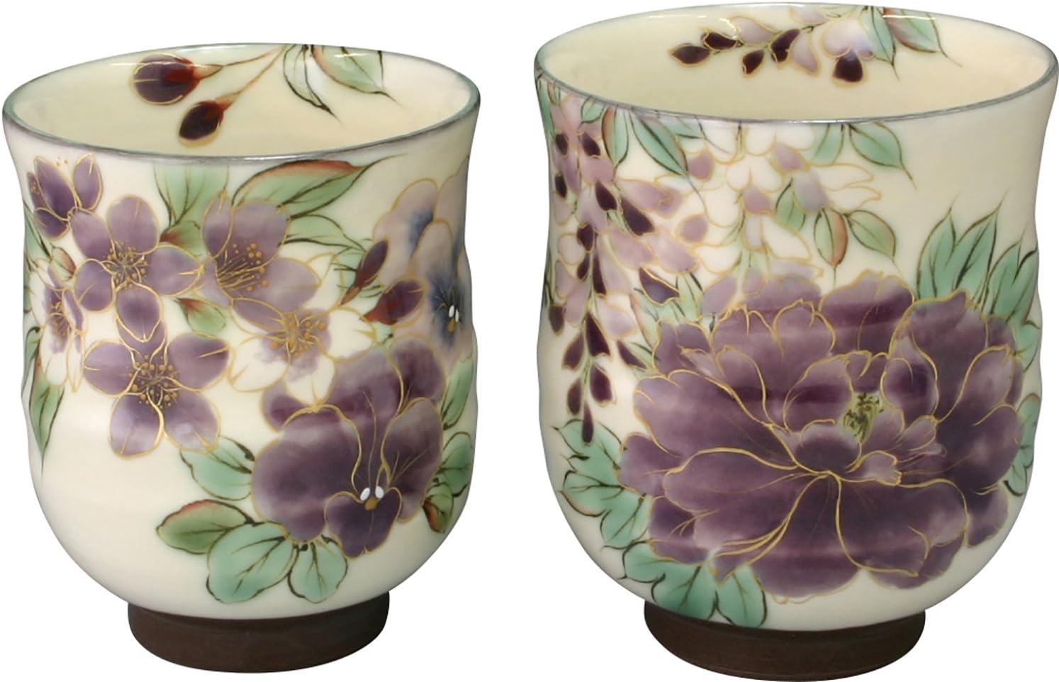 当店一番人気 京焼 清水焼 組湯呑 白掛紫草花 しろがけむらさきそうか 陶あん トウア576 陶器 2客セット 夫婦湯飲み Hlt No