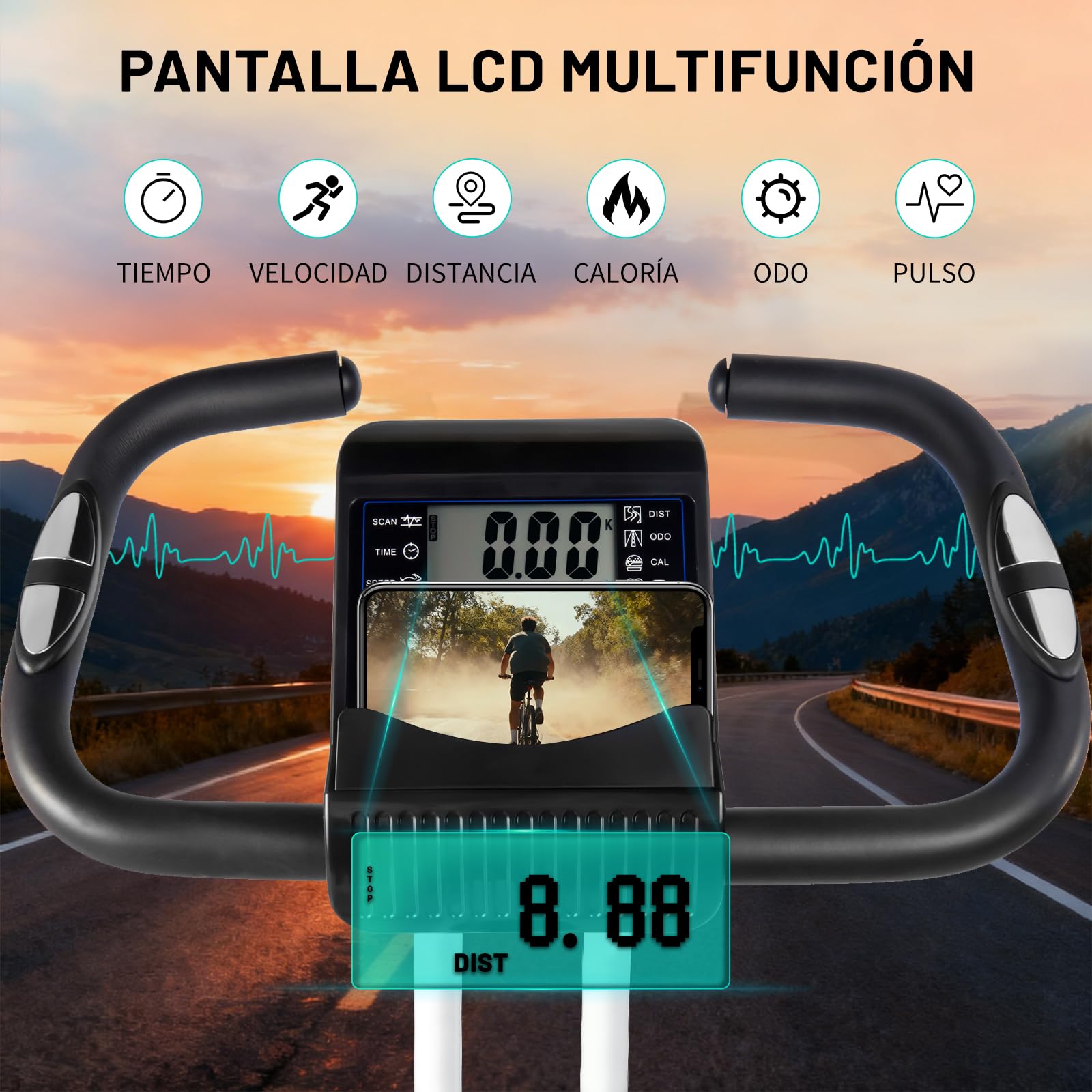 ISE Bicicleta estática plegable Cardio Training Fitness 8 niveles de resistencia magnética pantalla LCD Entrenamiento con sensor de frecuencia cardiaca, SY-810L