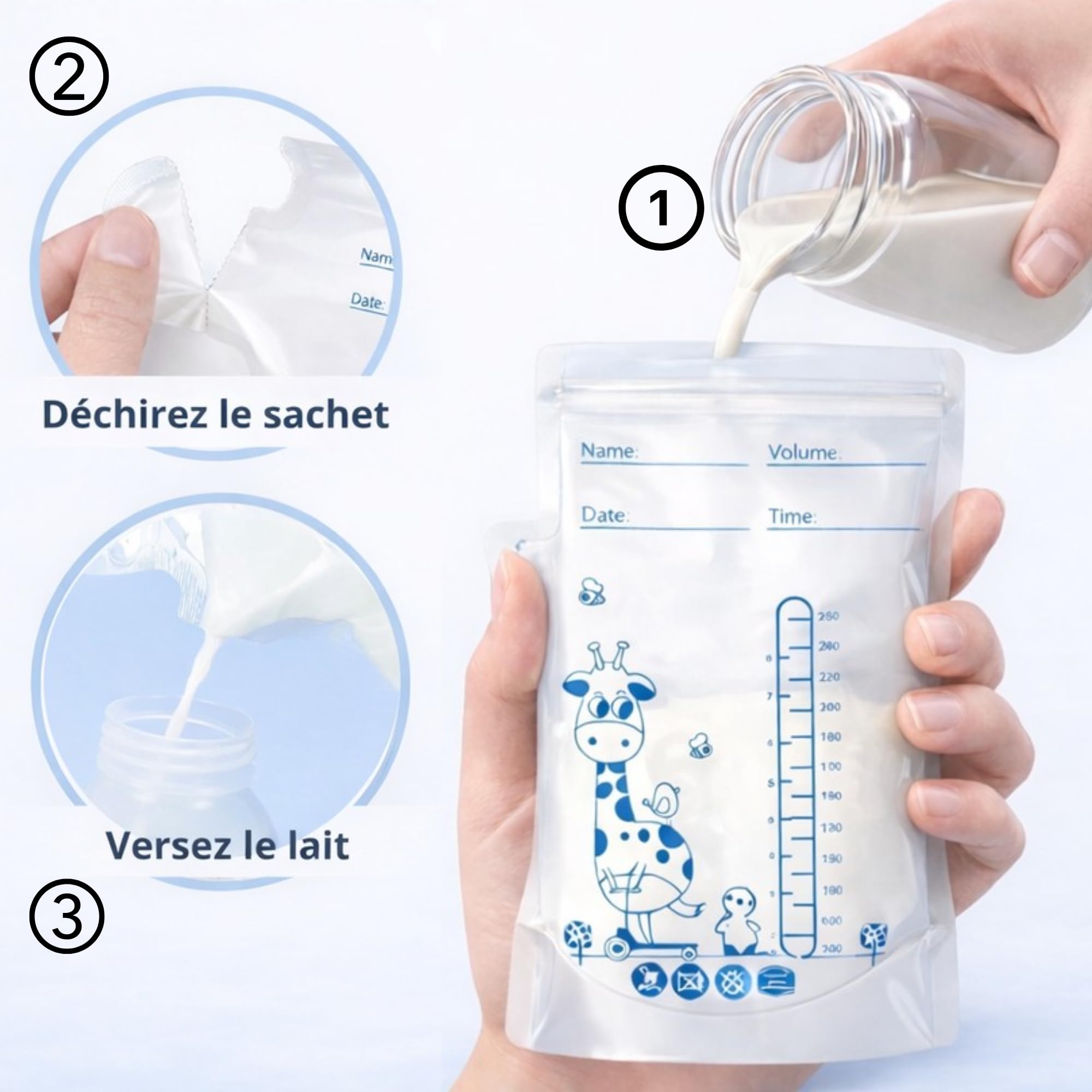 Sachets Lait Maternel 250 ml – Lot de 100 | Double Zip Anti-Fuite + Bec Verseur | Sans BPA – Conservation & Congélation – MELO