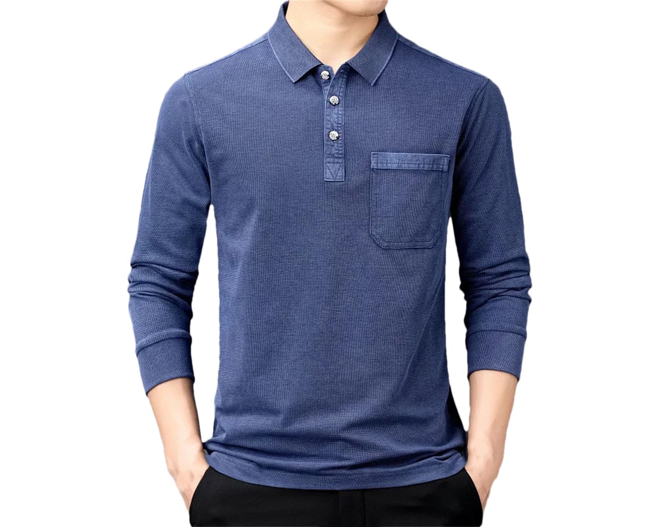 Polo da uomo in cotone con bottoni a risvolto a maniche lunghe casual tinta unita polo classica