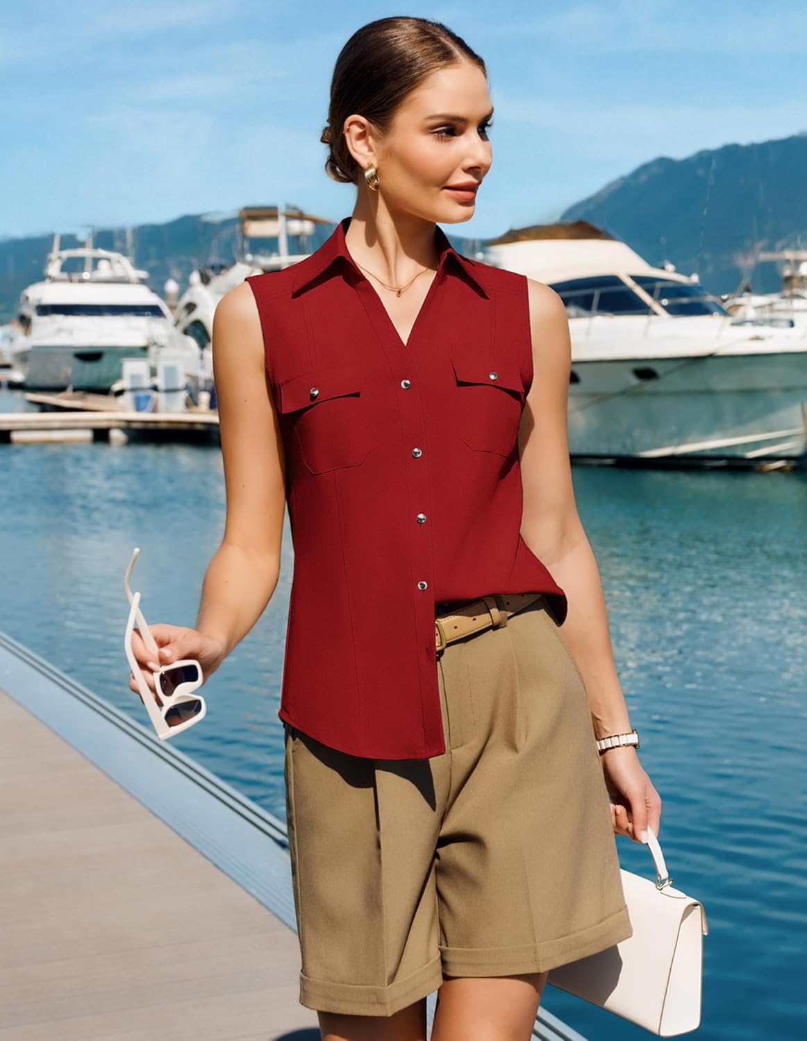 GRACE KARIN Women Sleeveless Button Down Shirts, Summer Solid Dressy Casual Blouse, V Neck Tank Top Business Work 2026 Trendy - Image 5