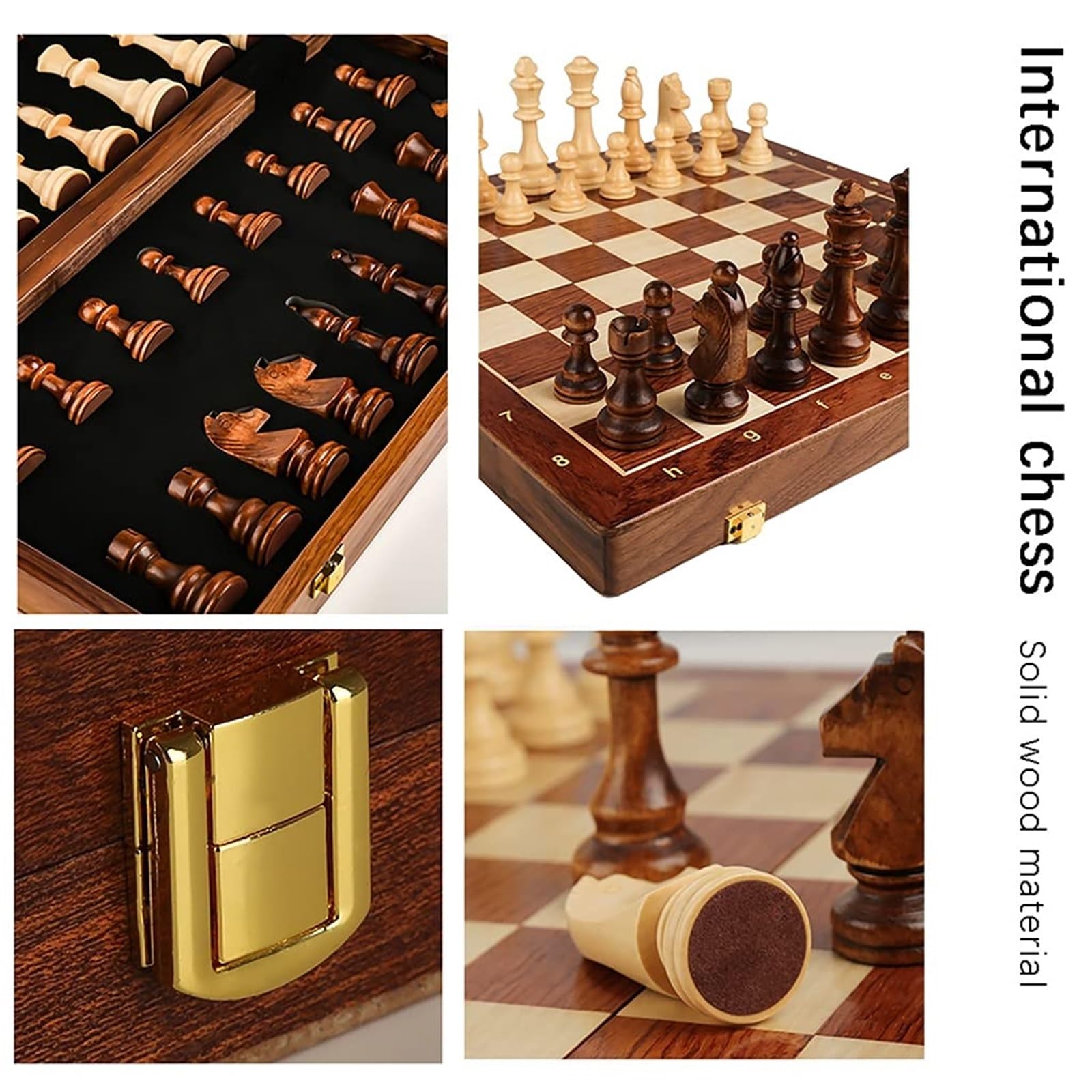 Scacchi Set di scacchi pieghevole in legno da 15" con contenitore, scacchiera portatile da torneo for adulti, regalo da viaggio