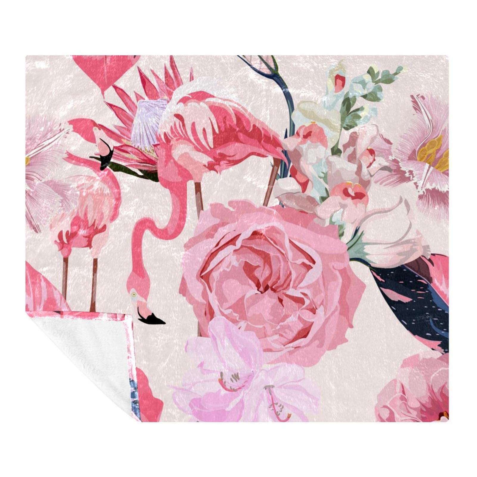 Couverture polaire flamant rose 150x130 cm en microfibre douce pour lit et canapé