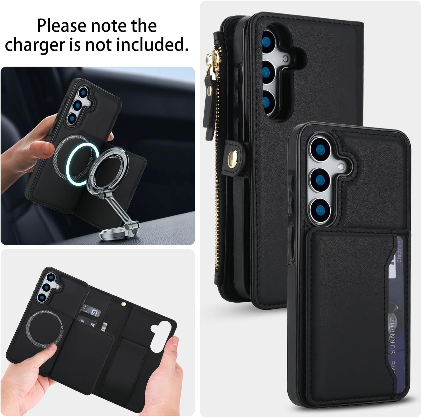 Asuwish Phone Case for Samsung Galaxy S25 5G Wallet Cover Compatible with Magsafe RFID Screen Protector Crossbody Lanyard Strap Flip Card Holder Slot Zipper Cell Purse S 25 25S 25 25S SM-S931U Black