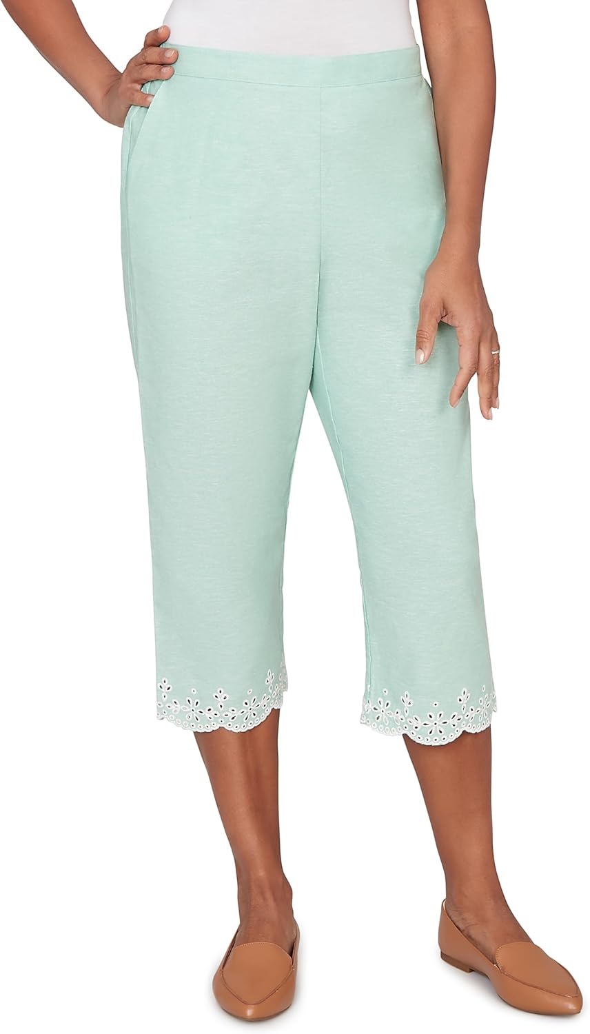 Alfred Dunner Women's Eyelet Embroidered Cuff Capri