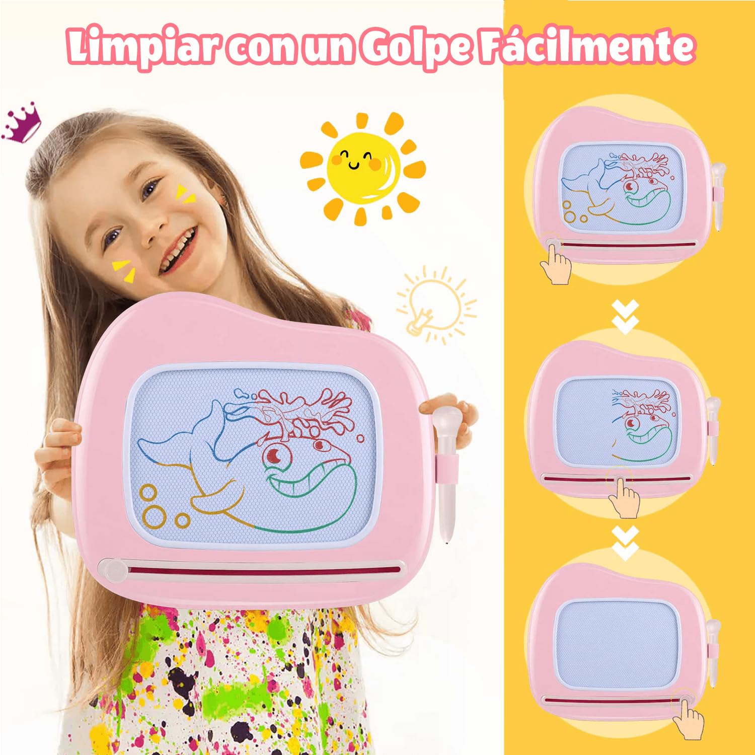 Smasiagon Magnetische Maltafel Zaubertafel，Maltafel für Kinder, Wischbar & Sicher，Kinderspielzeug ab 1 Jahr，Ideales Geburtstagsgeschenk für Mädchen 1-2 Jahre (Pink)