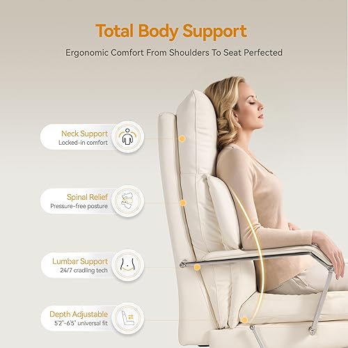 Miniatura 6 de Silla de oficina reclinable con reposapiés, asiento de 25.6 pulgadas de ancho y profundidad de asiento ajustable, respaldo alto grande y alto, silla