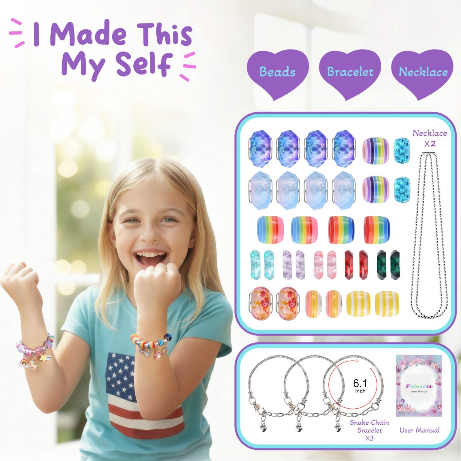 Mädchen-Charm-Armband-Bastelset: Geschenk ideal für 6, 7, 8, 9 Jahre alte Mädchen, Geburtstagsgeschenke, Meerjungfrauen-Schmuck, Kunst und Handwerk für Kinder im Alter von 8–12 Jahren, die die
