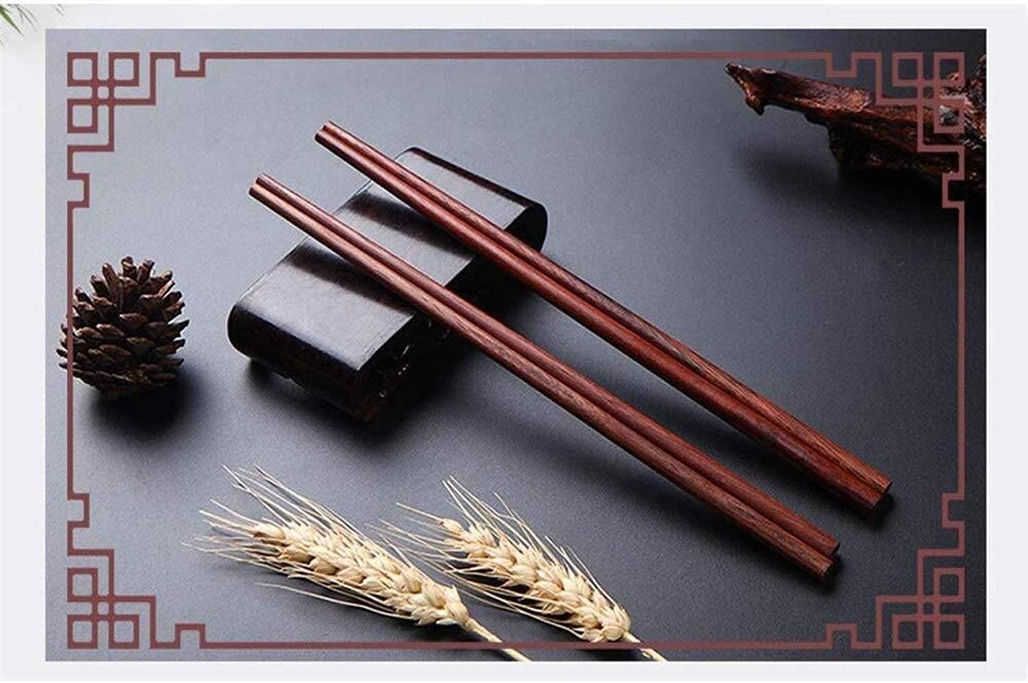 baguettes chinoises réutilisables Baguettes naturales en bois de santal rouge sans peinture et cire, vaisselle portable, non-glip / haute température, réutilisable, 10 paires, 25,3 cm de protection de