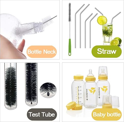 Miniatura 3 de Cepillo para botellas, cepillo limpiador de mango largo flexible para limpiar botellas de cuello, biberones, botellas de agua, vasos, frascos,