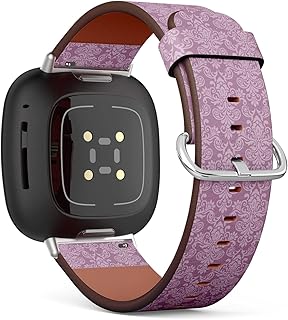 CJBROES Replacement Leather Watch Band, Compatible with Fitbit Versa 3 and Fitbit Sense of Wristband Bracelet Accessory - Damask Design