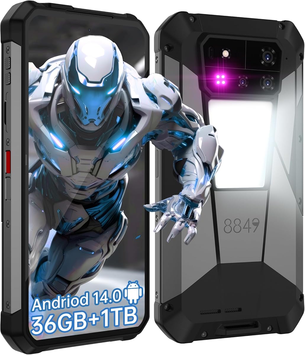 8849 Tank 4 Pro Rugged Phone Unlocked, 1TB ROM 5G Android 14 Mobile Phones with Projector, 6.73’’ 120Hz AMOLED Screen IP68 Waterproof Cell Phone, 36GB RAM/11600mAh(120W)/1200LM Camping Light/OTG/GPS
