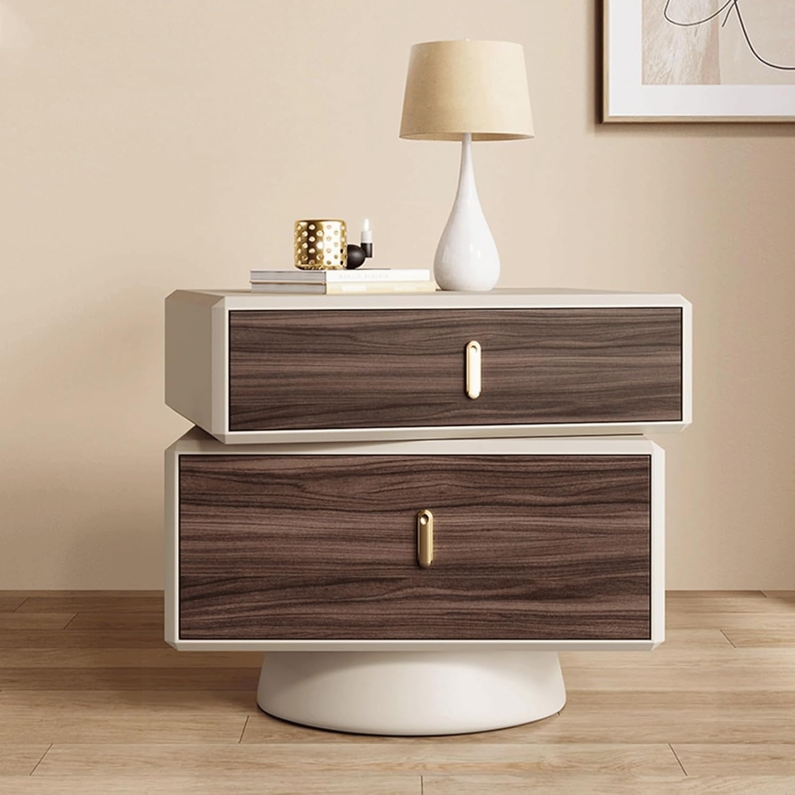 SXZenSpace Solid Wood Nightstands 360° Rotatable Bedside Table with Drawers,Bedside Cabinet High-end Desk Practical Side End Table(White,50cm)
