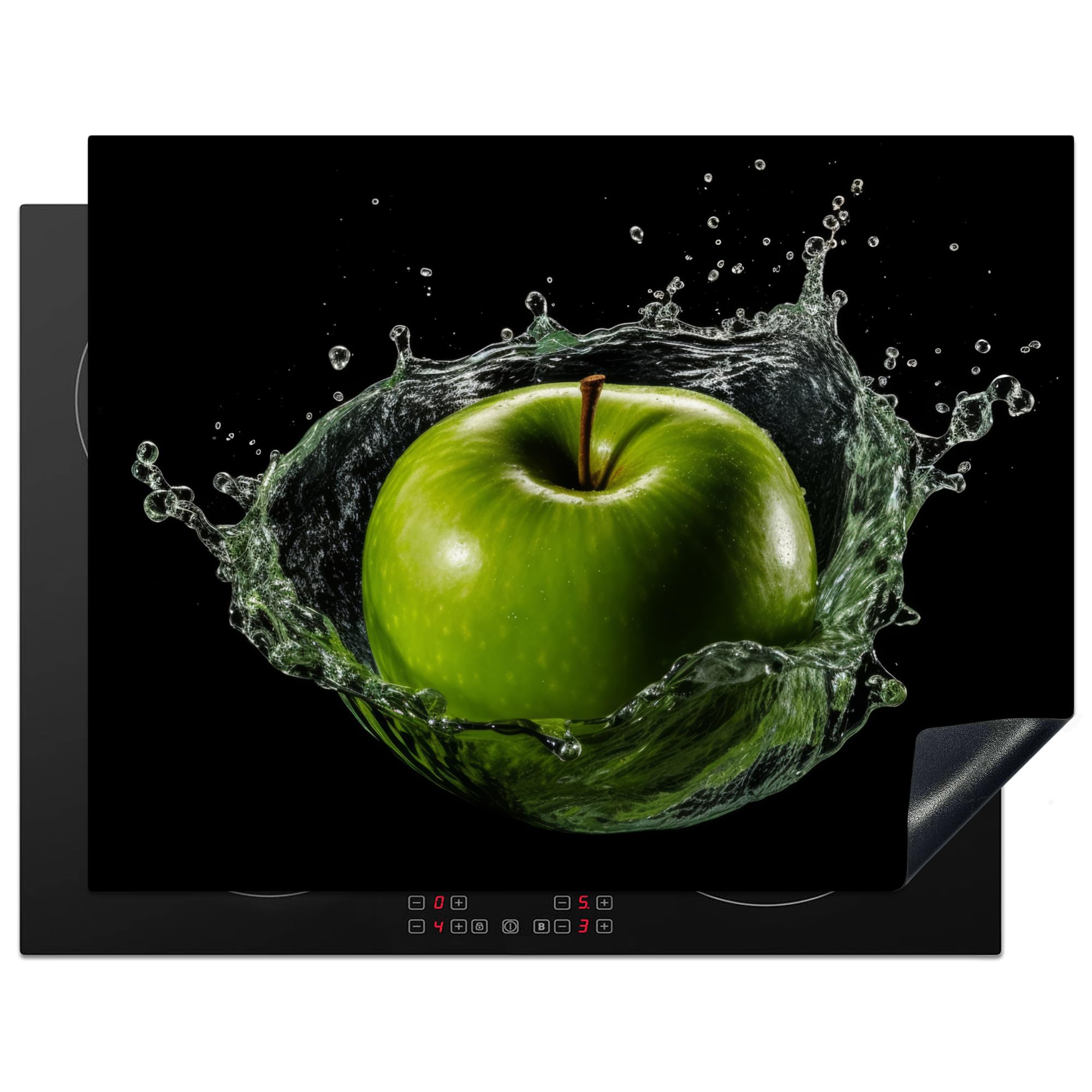 KitchenYeah© Induction Hob Cover Protector Mat 23.2"x30.3" / 77x59 cm Kitchen Universal Ceramic Covers for Electric Cookers Vinyl Apple - Green - Fruit - Water - Black