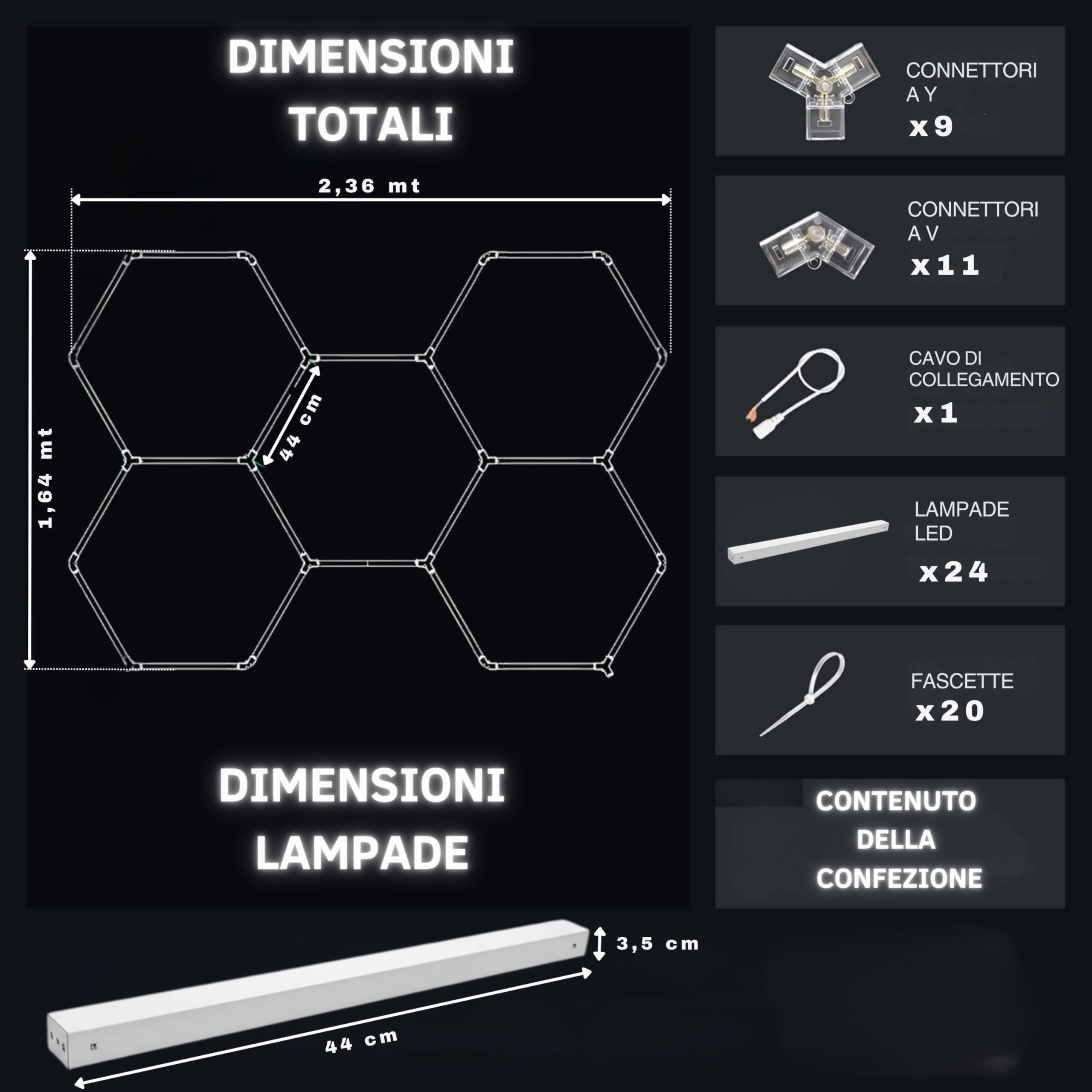 YASTA Plafoniera LED Esagonale 5 Esagoni Garage 168W Luci a Nido D'Ape | Luce Fredda 6500K, Sistema di Illuminazione Modulare Esagonale, Uktra Luminosa, Officina, Palestra e Negozi