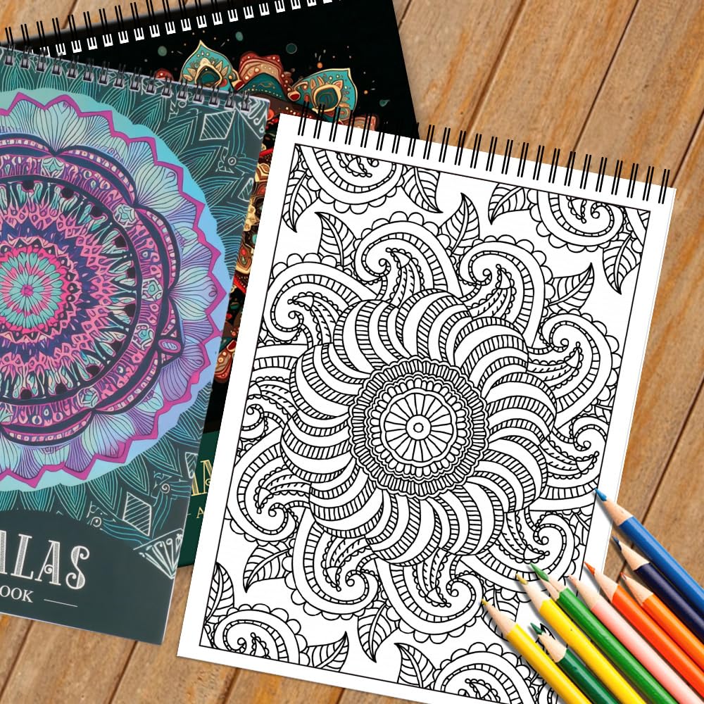 WakiHong 2 PCS Mandala Libros para Colorear para Adultos 120 Páginas Encuadernación en Espiral