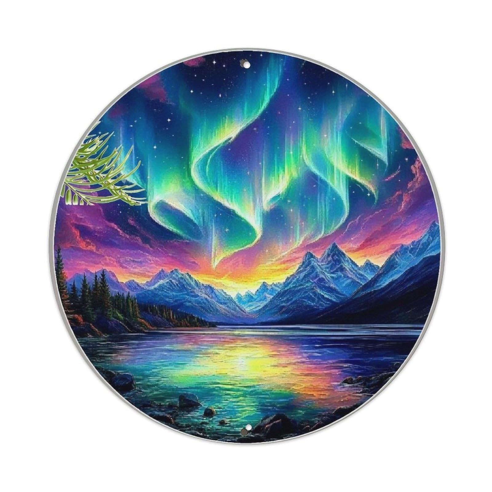Aurora Over Mountain Lake Scene Metal Tin Sign Plaque