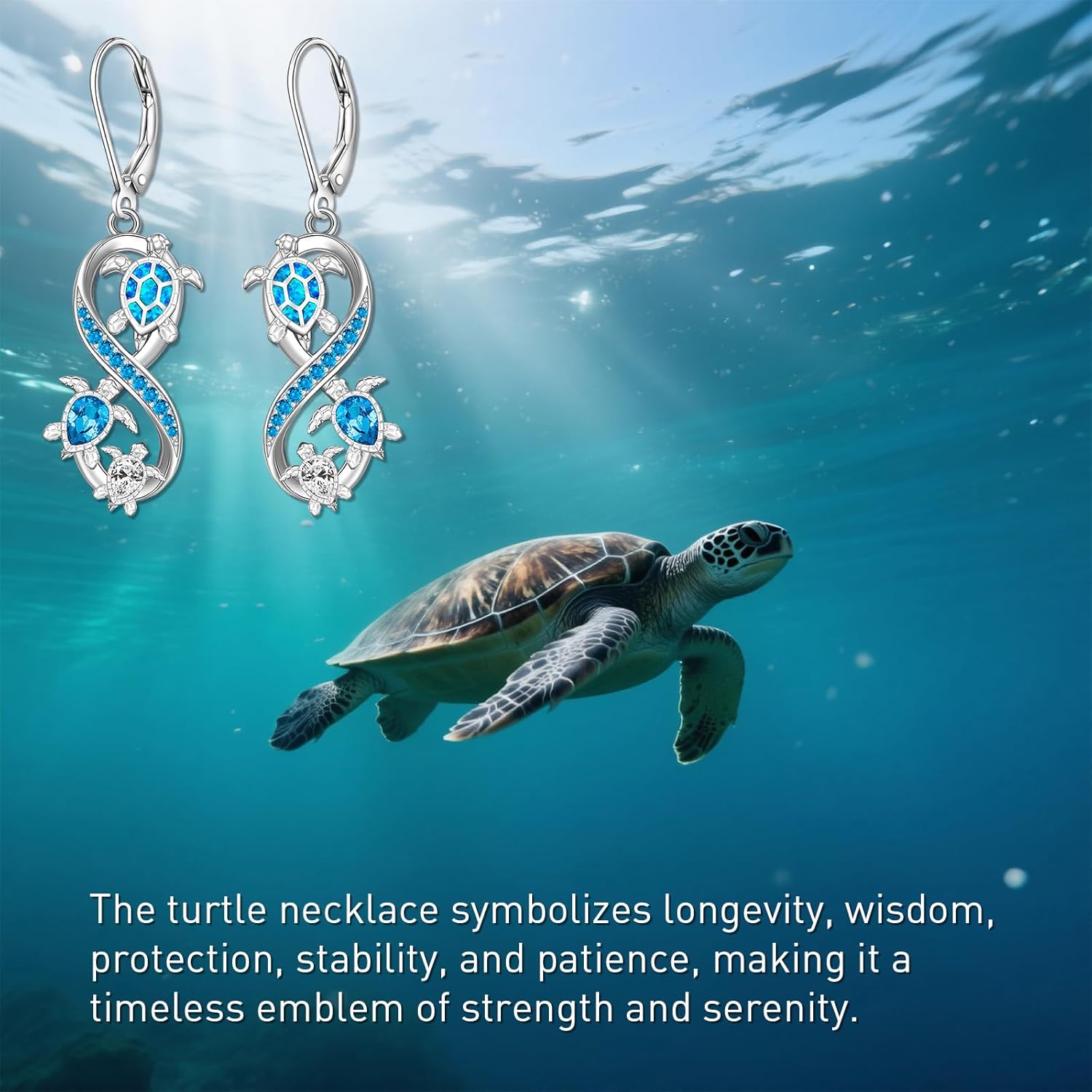 Sea Turtle Earrings for Women Opal Infinity Dangle Earrings Sterling Silver Trendy Blue Ocean for Lovers Gifts Leverback Hawaiian Jewelry - Image 7