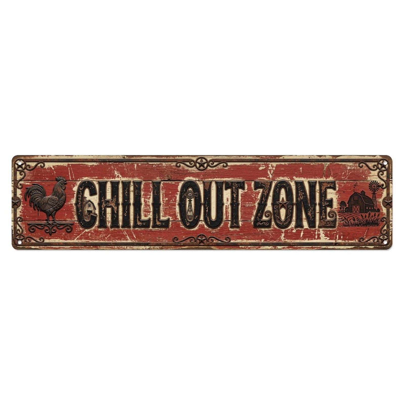 Chill Out Zone Rustic Farmhouse 8 Metal Tin Skinny Sign Plaque Wall Decor for Cafe, Club Bar, Office, Home Garden Metal Poster 4x16Inch