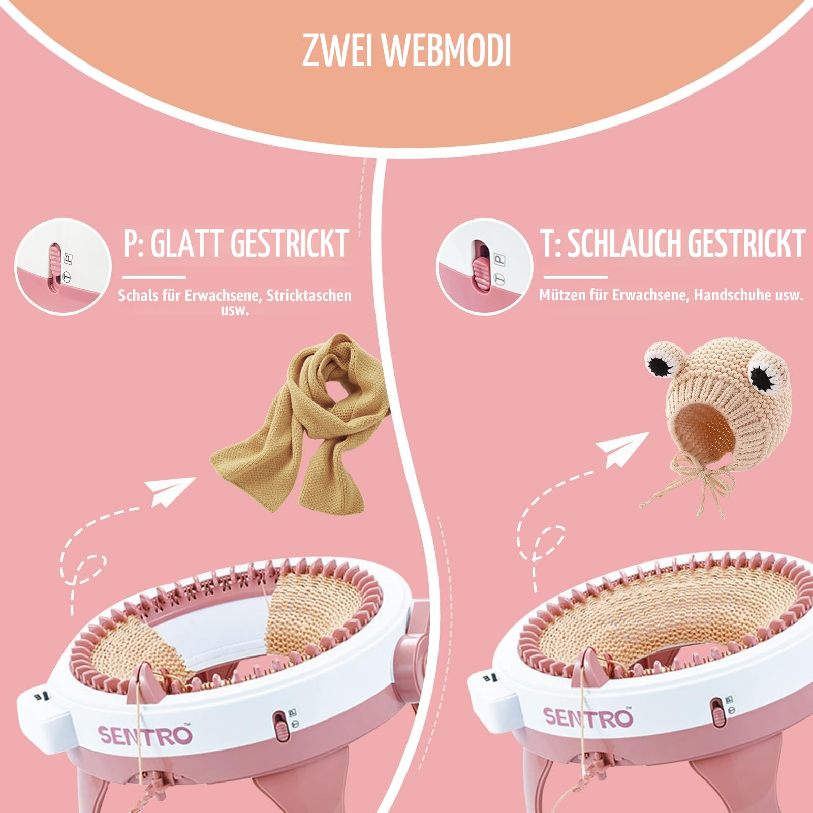 SENTRO 48 Nadeln Strickmaschine mit Reihenzähler für Erwachsene/Kinder, Dualmodus Strickmaschine für Socke, Mütze und Schal