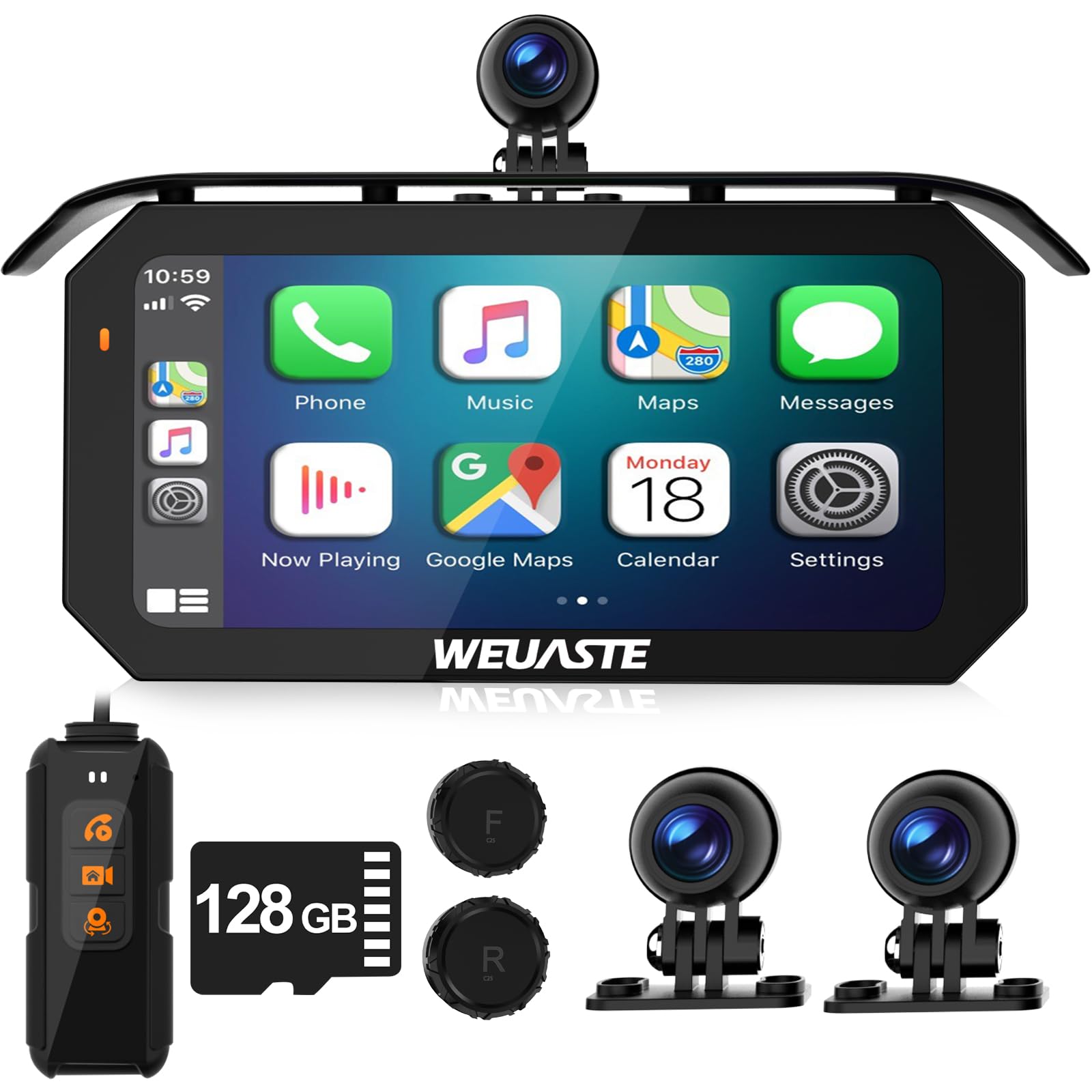 Motorcycle Dash Cam: Wireless Motorcycle Carplay, Android Auto, Motorbike TPMS, .25 inch Waterproof Touchscreen, Dual HD 1080P Cameras, SD-128GB-image-49