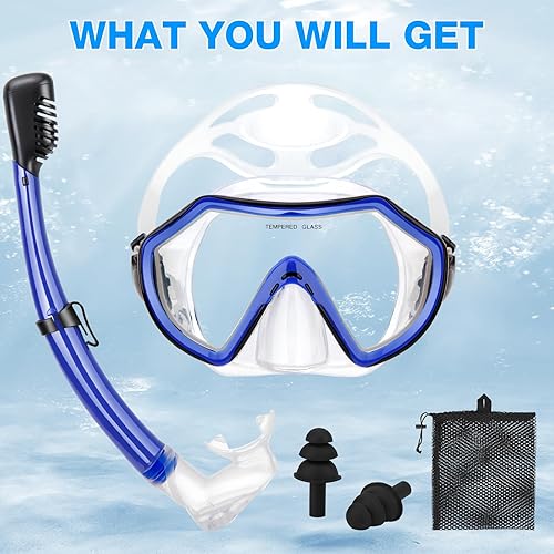 Miniatura 6 de Snorkeling Gear for Adults, Dry Adult Snorkel Set HD Panoramic View Snorkel Mask Set, Anti-Leak and Anti-Fog Scuba Diving Package with Mesh Bag Ear