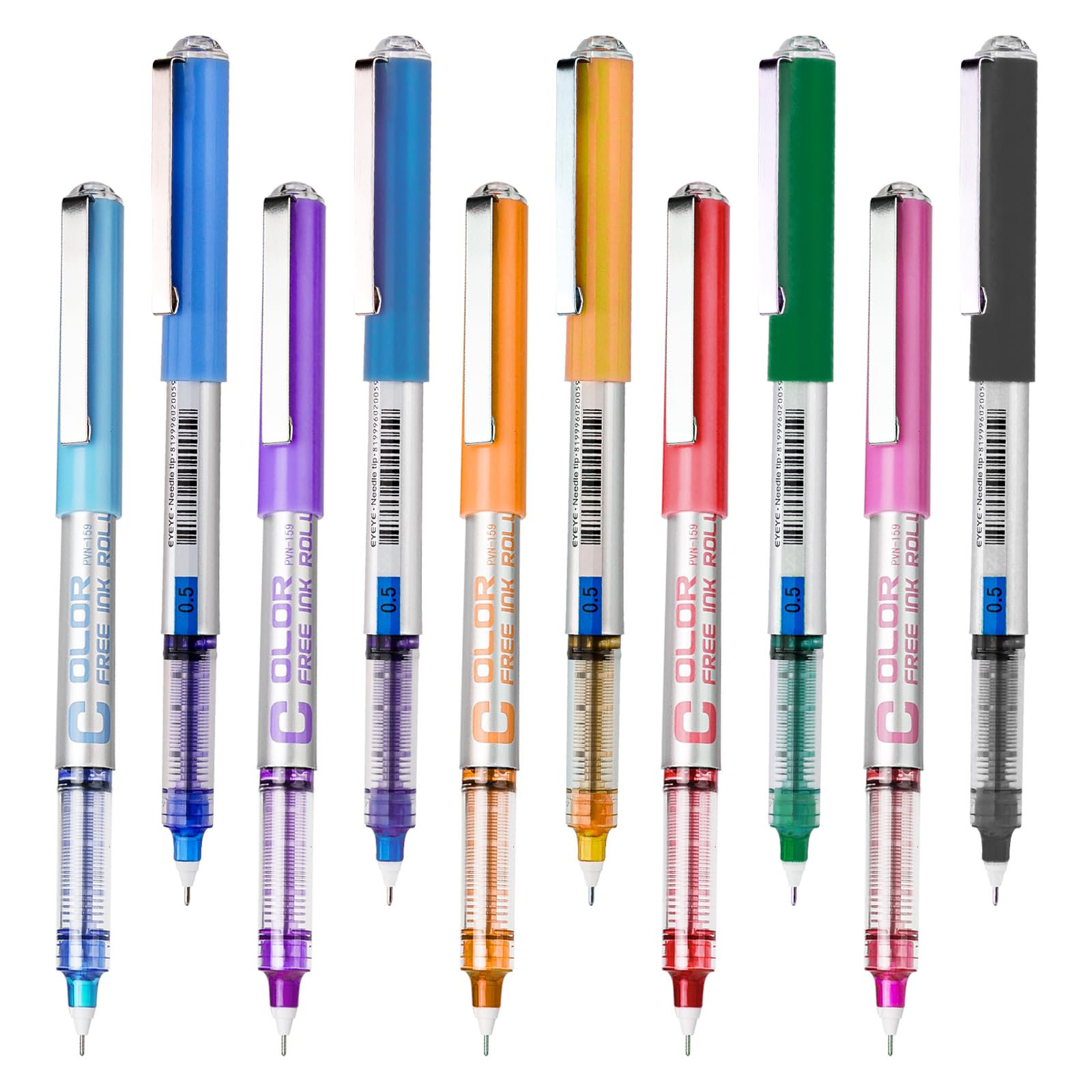 EYEYE Needle Rollerball Pens 0.5mm, 10 Assorted Colors Extra Fine Point Pen Quick Dry, Liquid Ink Pens Fine Point Smooth Writing Pen for Journaling,