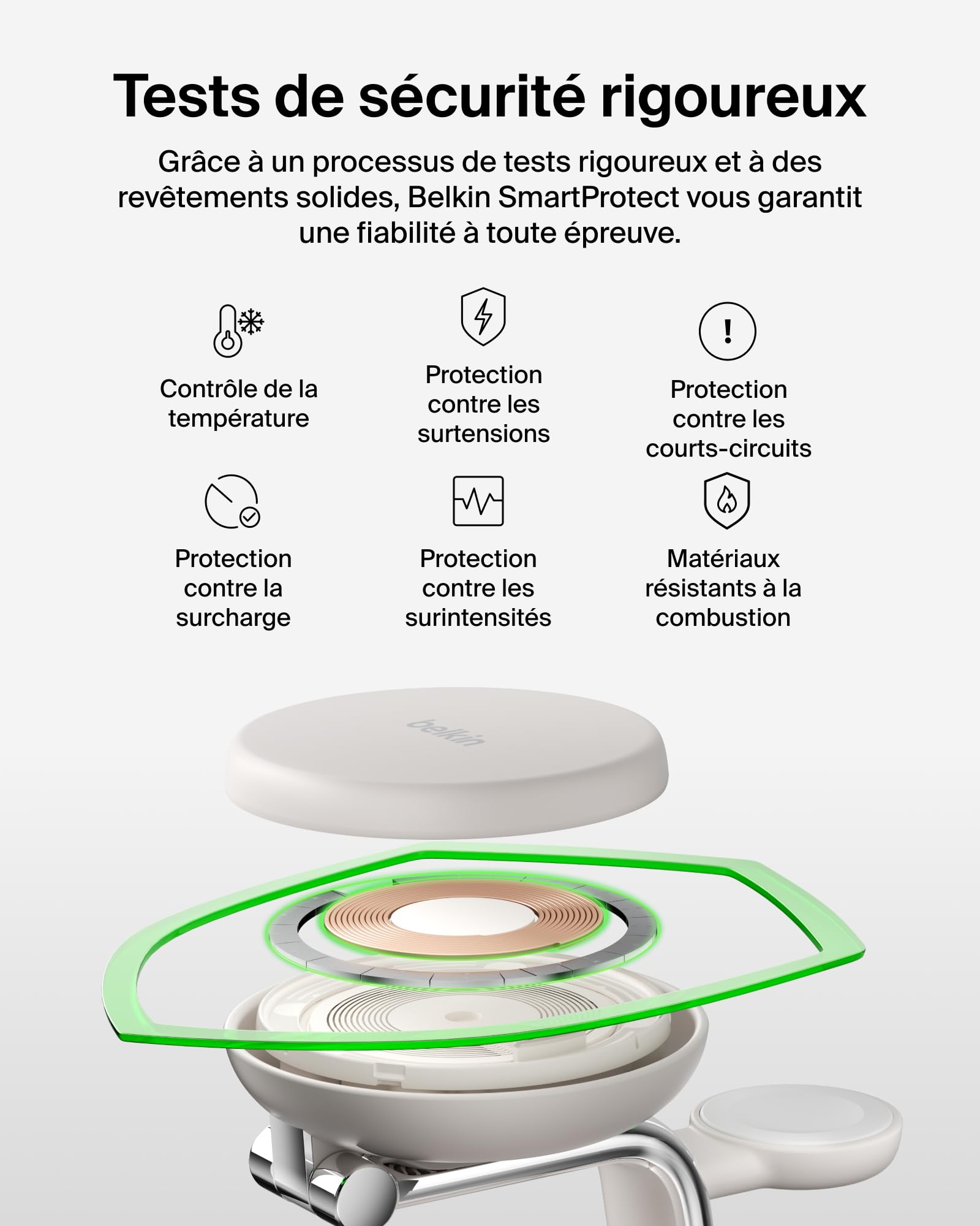 Belkin UltraCharge Pro 3 en 1 Chargeur Induction Qi2 25W, Station de Charge pour iPhone 17, Apple Watch, AirPods, Compatible MagSafe, Beige